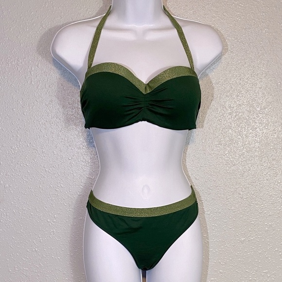 Jette 2 Tone Green Halter Bikini Set - Picture 7 of 8